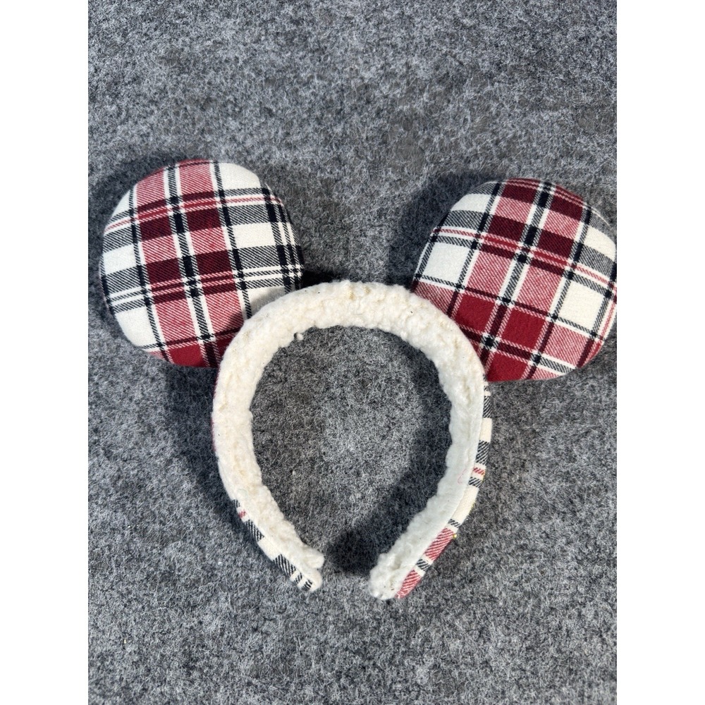 Disney Parks Mickey Mouse Holiday Plaid Fuzzy Christmas Ears Headband